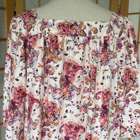 Caffe Marrakech Floral/Bird Print Linen Blend Top SZ L - Picture 12 of 12